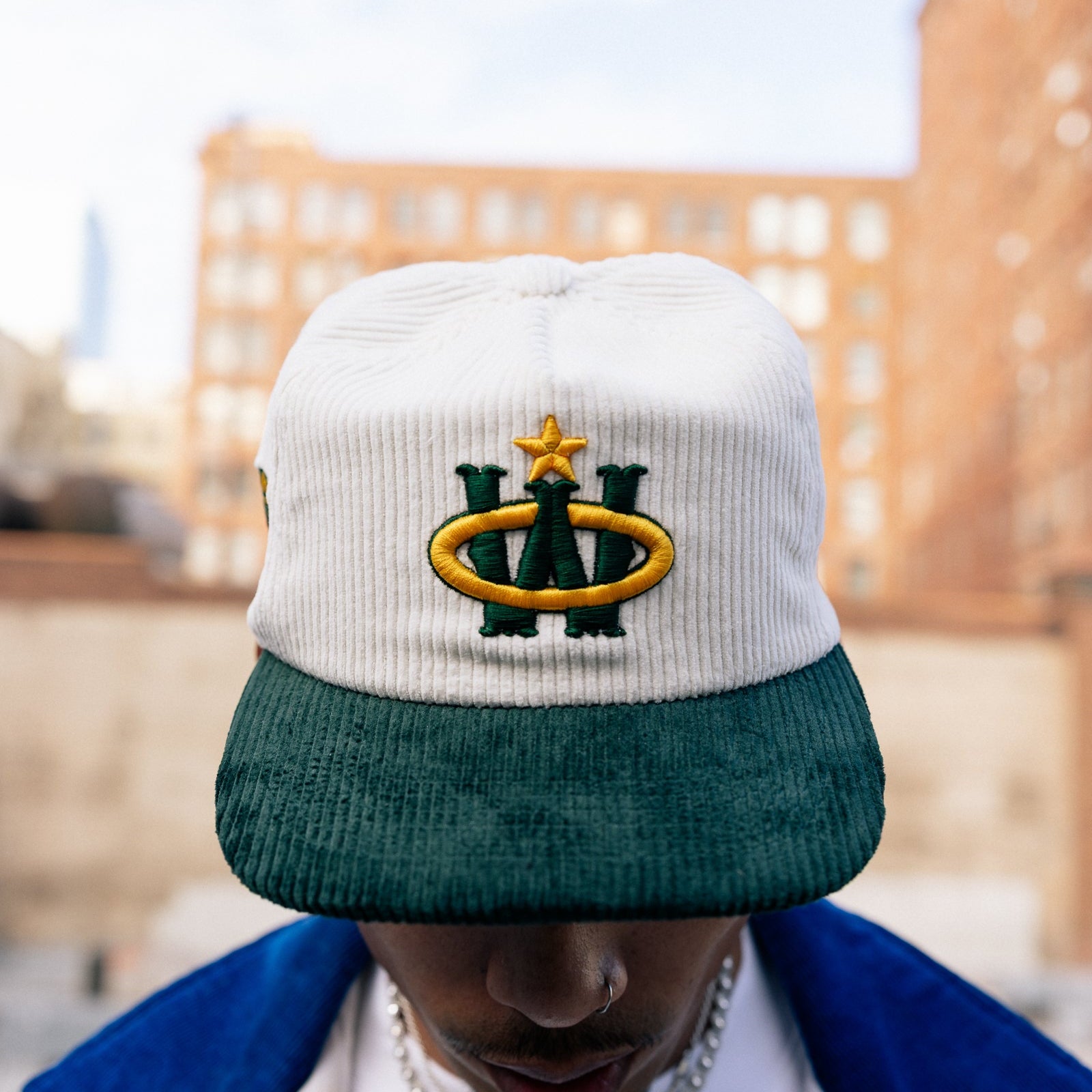 Winner Circle “Legacy” Hat – White/Forest Green Corduroy
