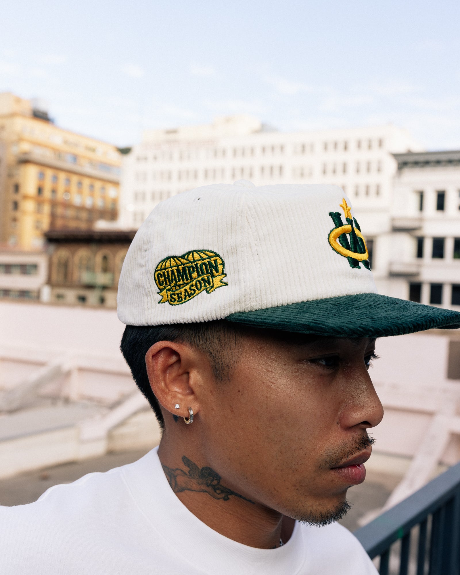 Winner Circle “Legacy” Hat – White/Forest Green Corduroy