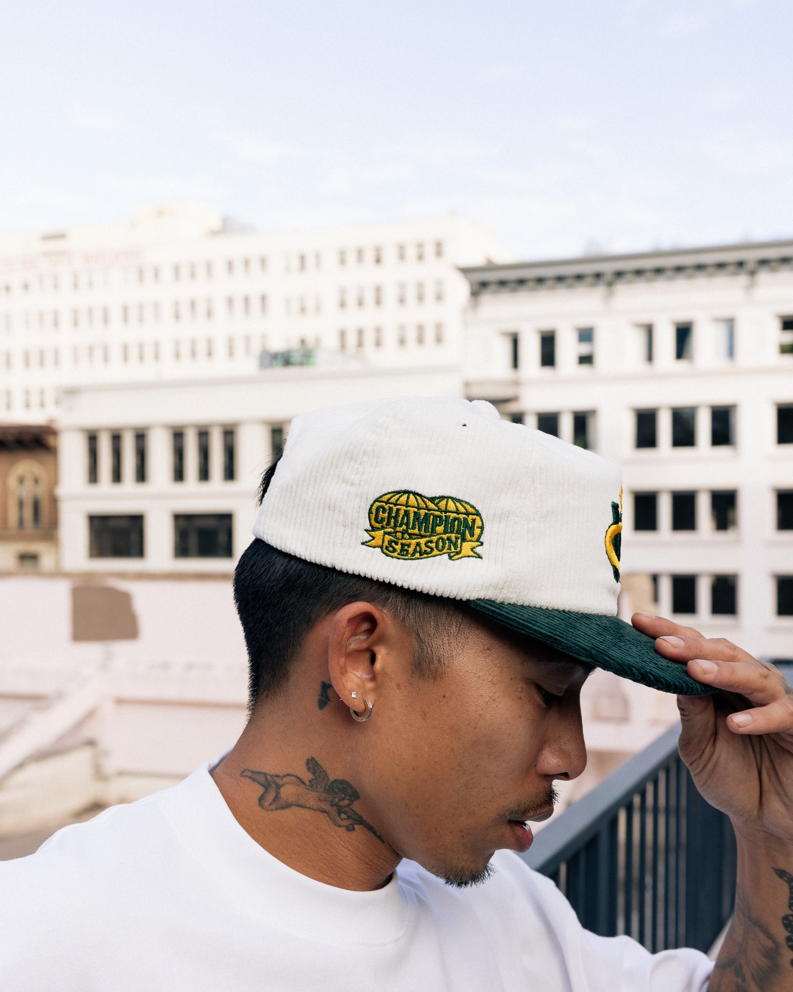 Winner Circle “Legacy” Hat – White/Forest Green Corduroy