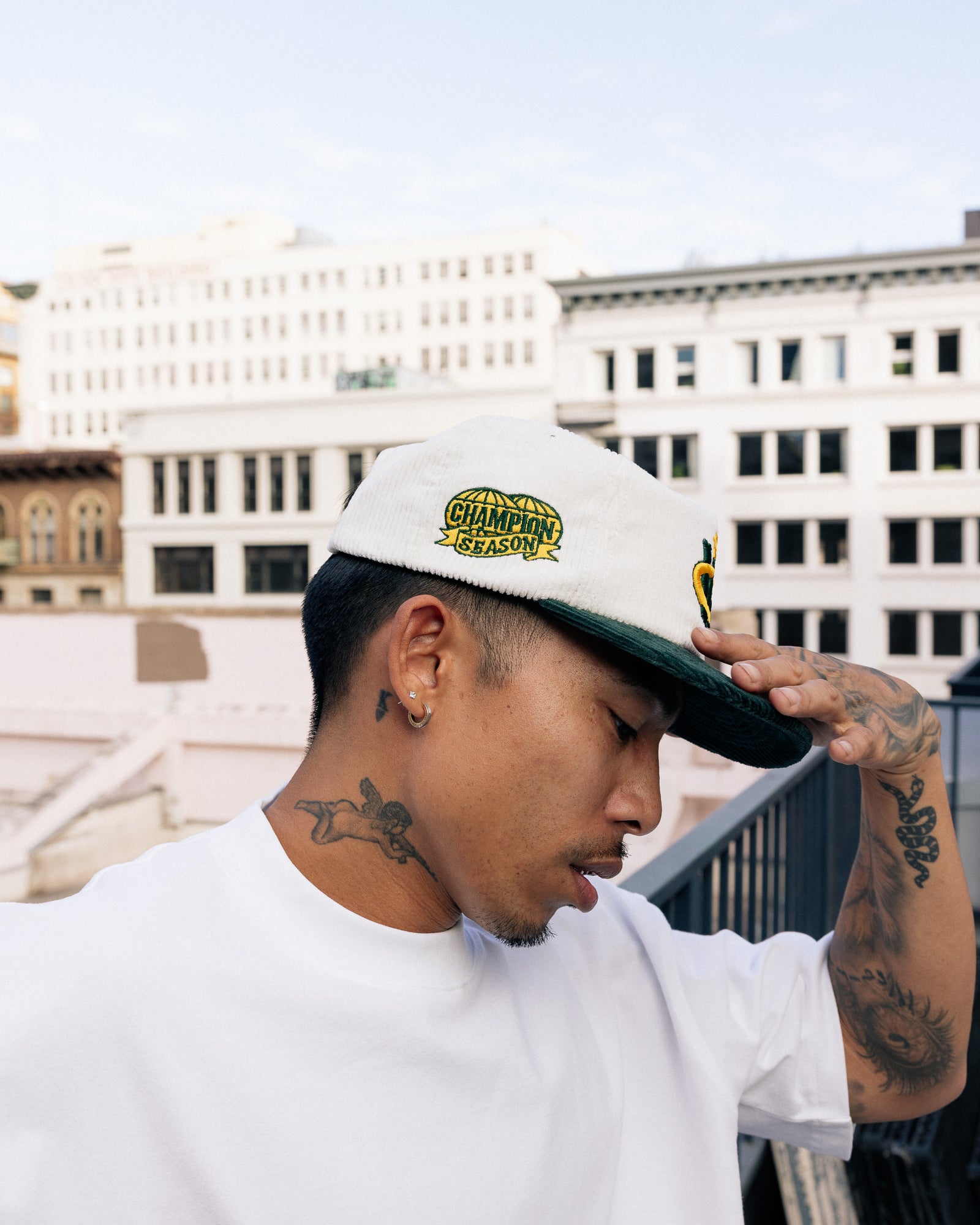 Winner Circle “Legacy” Hat – White/Forest Green Corduroy